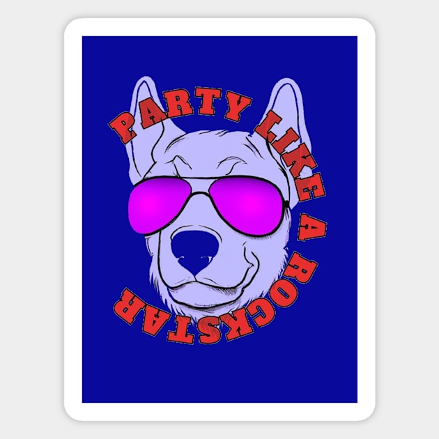 Party Like a Rockstar Dog Synthwave Retro Magnet by Artsimple247